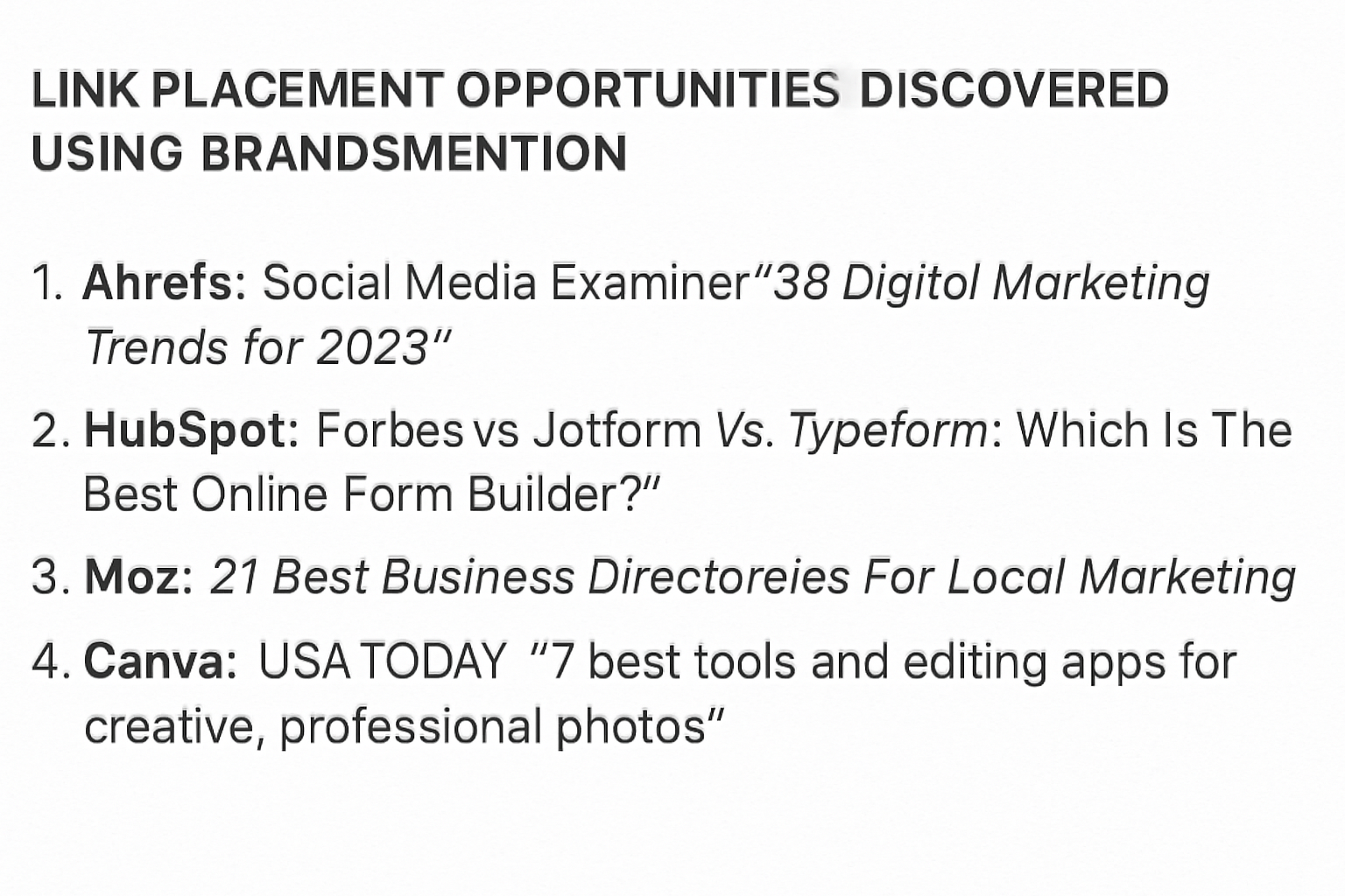 Example of link placement opportunities discovered using BrandsMention