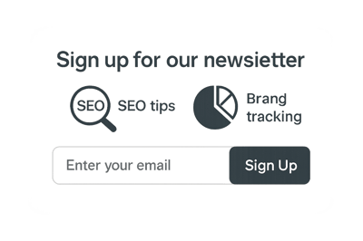 Newsletter signup with SEO and brand tracking icons